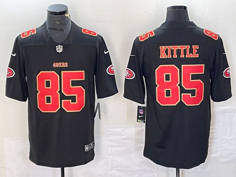 Men San Francisco 49ers #85 Kittle Black gold 2023 Nike Vapor Limited NFL Jersey style 2